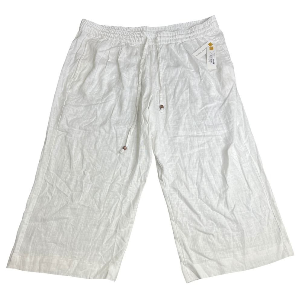 Land n Sea Womens 3X White Linen Blend Wide Leg Cropped Drawstring Pants NWT